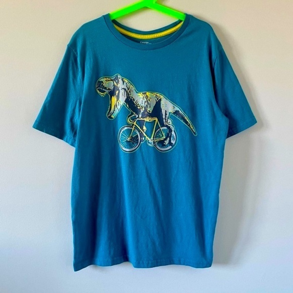 🚲🦖 Boys T-Shirt - Dinosaur Bicycle Design - Short-Sleeve - Blue 🦕🚲